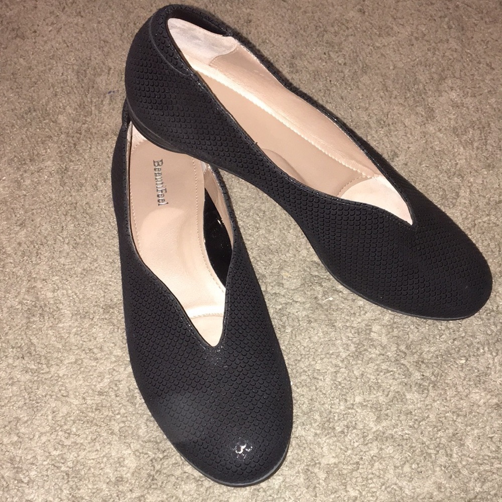 BeautiFeel Black Jolie Shiny Scale Print  Suede Slip On Leather Flats - Picture 2 of 10